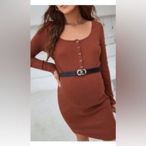 Size small Maternity Button Up Ribbed Knit Dress (Without Belt)